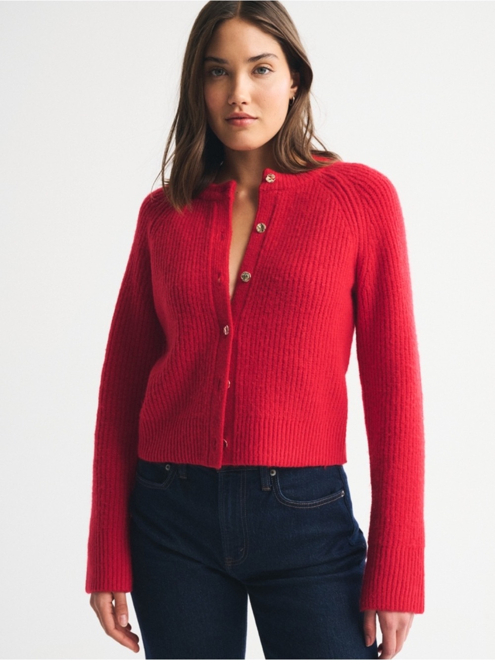Abercrombie and Fitch Red Crew Cardigan